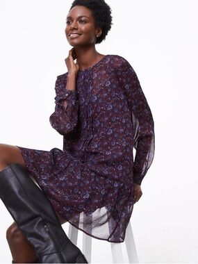 🌸 LOFT Burgundy Floral Sheer Tunic Dress — Size S